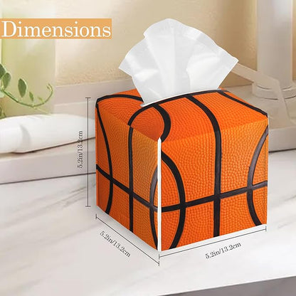 Basketball Tissue Box Cover Holder, Leather Tissue Case Holder Facial Paper Organizer Decorative for Tabletop Night Stands Desk Bathroom Kitchen Car Office Home Decor
