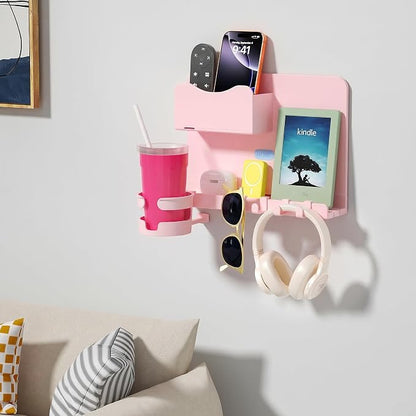 Floating Shelves for Bedside Shelf Accessories Organizer, Wall Mount Self Stick On, Cute Room Decor Aesthetic, Girls Room Decor, Cool Stuff for Bedroom Storage and Organization (Pink)