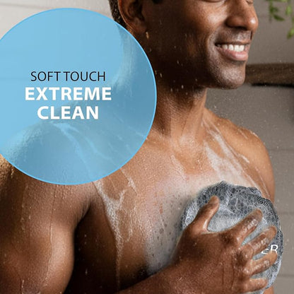 SHOWER BOUQUET Loofah-Charcoal Bath-Sponge-4-Pack // Extra-Large 75g Soft Mesh Black Loofa Lufa Loufa Luffa Puff Set/Exfoliating Body Scrubber for Women and Men - Exfoliate & Soothe Face & Body