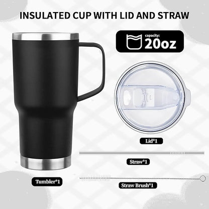 20oz Insulated Tumbler with Handle Stainless Steel Travel Coffee Mug with Lid and Straw Double Wall Vacuum Leak-proof Reusable Thermal Water Cup for Hot and Cold Drinks (Multicolor-4,4 Pack)