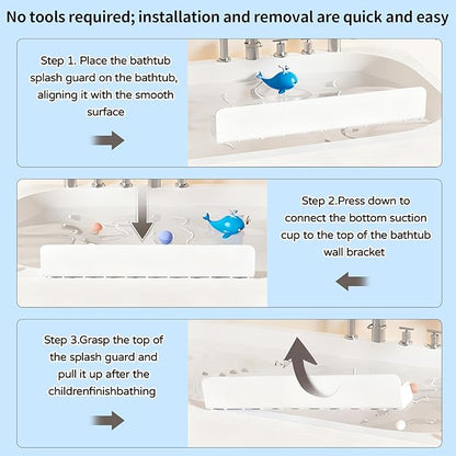 Splash Guard for Bathtub, Bathtub Splash Guard with Strong Suction Cups, Silicone Toy Tray Caddy Holder Storage Over Tub, Prevent Water Splashing in The Bathroom(2.62-FT)