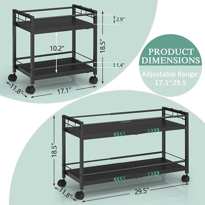 2 Pack 2-Tier Expandable Rolling Pantry Cart with Wheels, Adjustable Floor Organizer for Kitchen Pantry, Can Organizer for Pantry, Storage Cart for Snack, Food, Vegetables, Black, Patent Pending