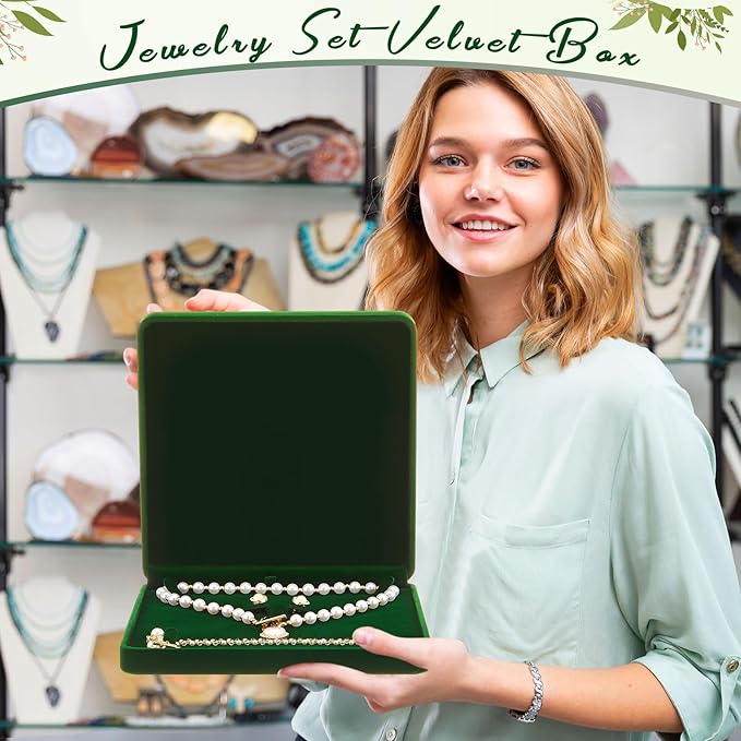 Yinkin 6 Pcs Velvet Jewelry Set Box Jewelry Display Case Earring Ring Bracelet Necklace Gift Box Pearl Necklace Storage Case for Mother's Day Wedding Travel Anniversary(Green)
