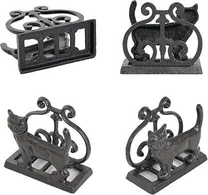 Sungmor Vintage Cast Iron Napkin Holder, Rustic Farmhouse Napkins Holder, Freestanding Table Napkins Stand, Lovely Cat Statue Decor Paper Napkin Rack, Home Restaurant Dining Table Square Napkin Holder