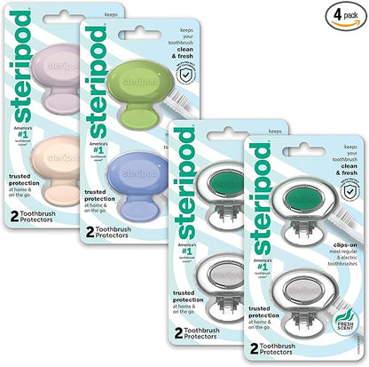 Steripod Clip-On Toothbrush Protector Exclusive Multi Color, 2 Count (Pack of 4)
