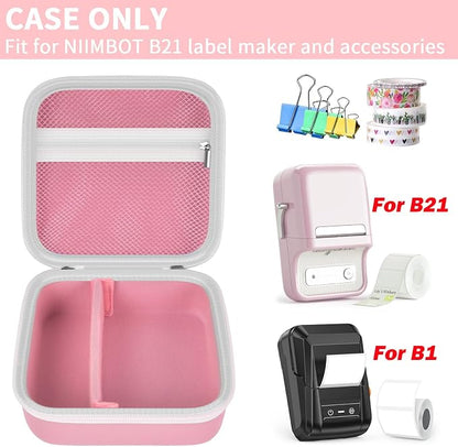 ALKOO Case Compatible with NIIMBOT B21 / Pro / B1 Label Maker Wireless Thermal Label Printer, Holder for Inkless Label Maker & Labeling Tapes Refills, with Mesh Pocket for Cable Accessories (Pink)