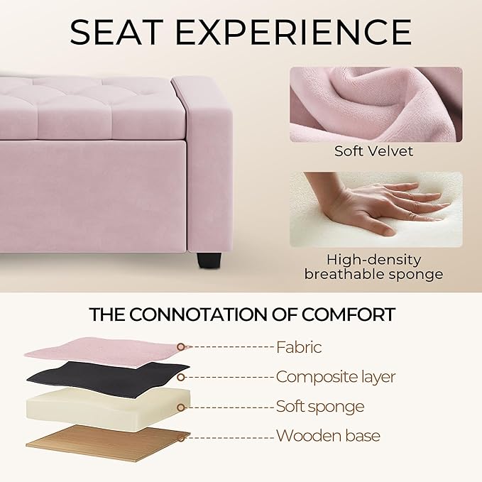 Storage Ottoman Bench,Large Entryway Ottoman with Storage, Rectangular Bench with Cushion and Safety Hinge for Living Room Bedroom