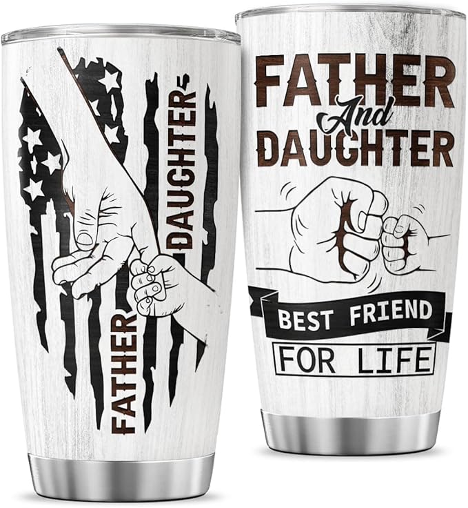 Father and Daughter Best Friend for Life Gift, 20oz Insulated Stainless Steel Tumbler, Unique Holding Hands Fist Bump Design, Birthday, Christmas, Father's Day