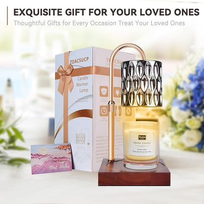 TOACSUCP Candle Warmer Lamp with 3 Bulbs, Adjustable Height Dimmable Candle Warmer with Timer, Compatible with Large Jar Candles, Candle Lamp with Charming Gift Box Ribbon for Her/Him