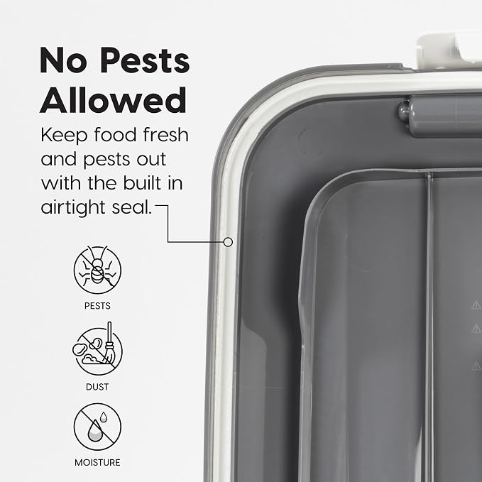 IRIS USA Dog Food Storage Container 54 lbs, 2-Pack with Wheels, Airtight Lid, 2-Cup Scoop, Double Pet Food Storage, Built in Scoop Storage in Lid, Versatile Pet Food Bin, Portable, Gray/Dark Gray