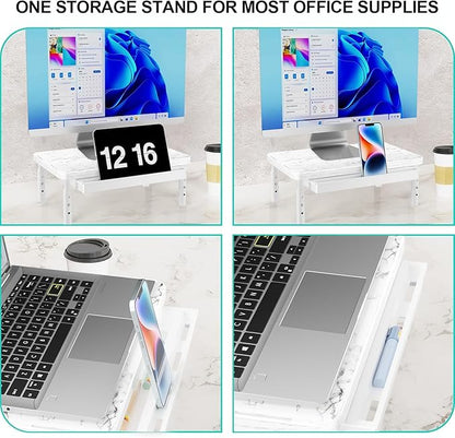 WALI Computer Monitor Stand with Storage, Desk Monitor Riser 3 Height Adjustable, Laptop Riser with Airflow Vents, Desk Organizer for Computer, Laptop, Printer (PTT002-M), 1 Pack, Marble