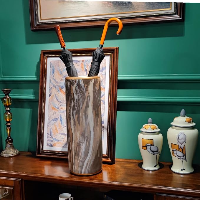 Marble Pattern Umbrella Stand Umbrella Contemporary Bucket Umbrella Rack Barrel Floor Vase Modern Style for Storing Canes Walking Sticks for Entryway Porch Indoor 24‘’High