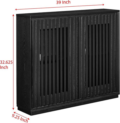 LKTART Black Modern Sideboard Buffet Storage Cabinet,Wood Accent Storage Cabinets with 2 Doors,TV Media Narrow Console Table for Living Room,Entryway