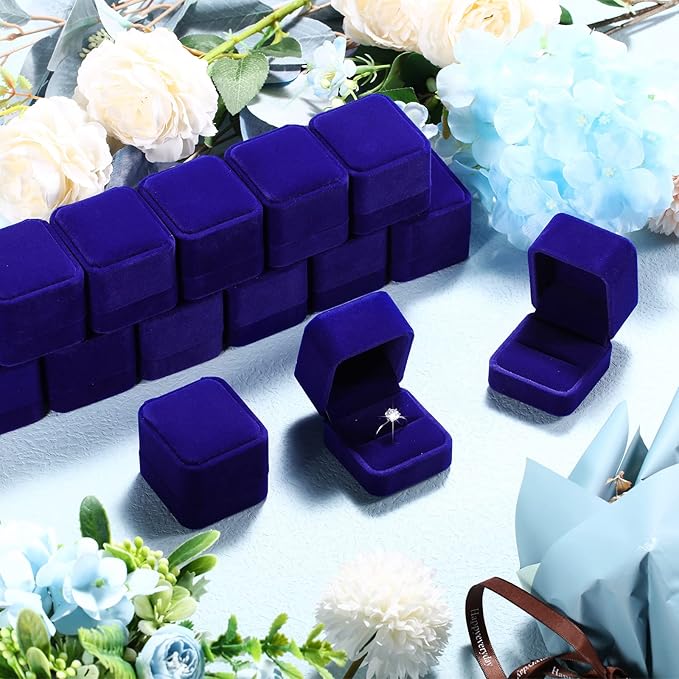 BBTO 36 Pieces Velvet Ring Box Bulk for Wedding Ceremony Engagement Ring Box Gift Wedding for Proposal Jewelry Display Case for Birthday Anniversary(Royal Blue)