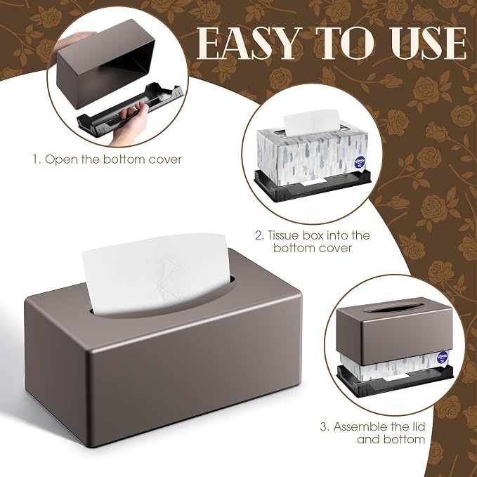 Y-in Hand Tissue Box Cover, Rectangular Facial Tissue Holder with Bottom, Decorative Storage Box for Bathroom Vanity, Toilet Tank, Car, Dressers, Night Stand, Rv, Parlors and Offices - Brown