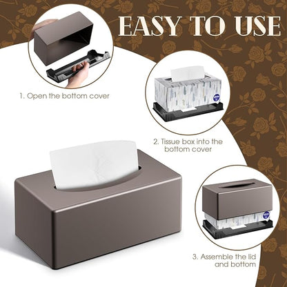 Y-in Hand Tissue Box Cover, Rectangular Facial Tissue Holder with Bottom, Decorative Storage Box for Bathroom Vanity, Toilet Tank, Car, Dressers, Night Stand, Rv, Parlors and Offices - Brown
