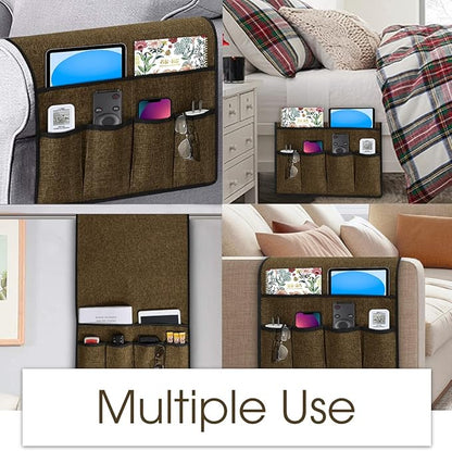 Joywell Armchair Caddy for Couch Remote Control Holder Recliner Armrest Organizer Non Slip Sofa Arm Chair Caddie with 6 Pocket Storage for Magazine, Tablet, Phone, iPad, Chocolate