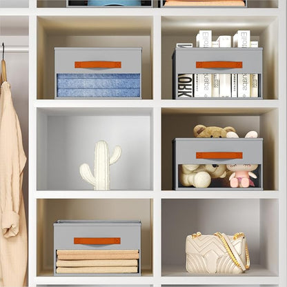 Homsorout Drawer Organizers and Storage - 12 Pack Foldable Pants Organizer with Clear Window & Handles, Fabric Closet Organizer for Clothes, Jeans, Sweaters, Towels, T-shirt, Scarf (Grey)