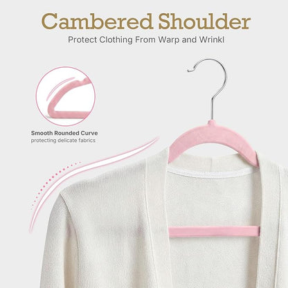 HOUSE DAY Lt Pink Velvet Hangers 60 Pack, Non Slip Clothes Felt Hanger Heavy Duty for Coat, Premium Slim Space Saving Suit Hangers for Closet Organizer, 360° Rotating Silver Hook
