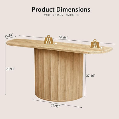 Fluted Console Table, 59'' Narrow Wooden Sofa Tables Behind Couch, Modern Entryway Table with Storage Curved Accent Table for Hallway, Living Room, Entrance, Foyer (Natural)