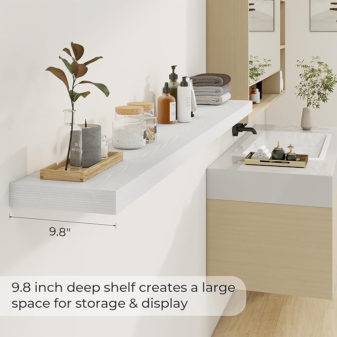 Dreamland 72 Inches Floating Shelves for Wall, 9.8" Deep Long Floating Shelves Set of 2, Large Display & Storage Shelf, Wall Shelf for Bathroom Bedroom Living Room Kitchen Office, White