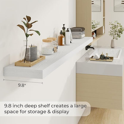 Dreamland 72 Inches Floating Shelves for Wall, 9.8" Deep Long Floating Shelves Set of 2, Large Display & Storage Shelf, Wall Shelf for Bathroom Bedroom Living Room Kitchen Office, White