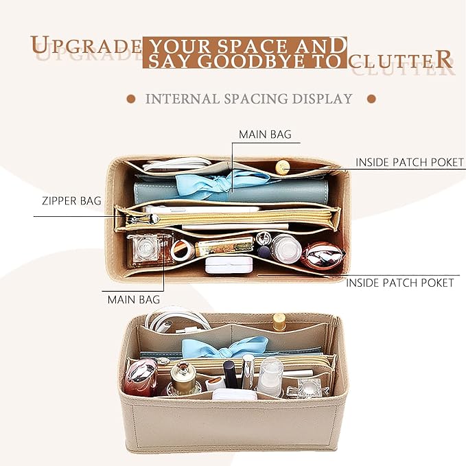 Purse Organizer Insert For Birkin 25 Bag, Felt Insert Organizer With Zipper, Large Capacity,Women’s Handbags Shaper (25,Gray)