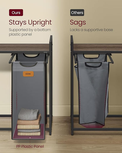 VASAGLE Laundry Hamper with 3 Compartments, 26.4 Gal. (100 L) Laundry Sorter, Rolling Laundry Cart with Shelves, Small Side Pockets, 6 Labels, Chestnut Brown, Ink Black and Dove Gray UBLH202B01