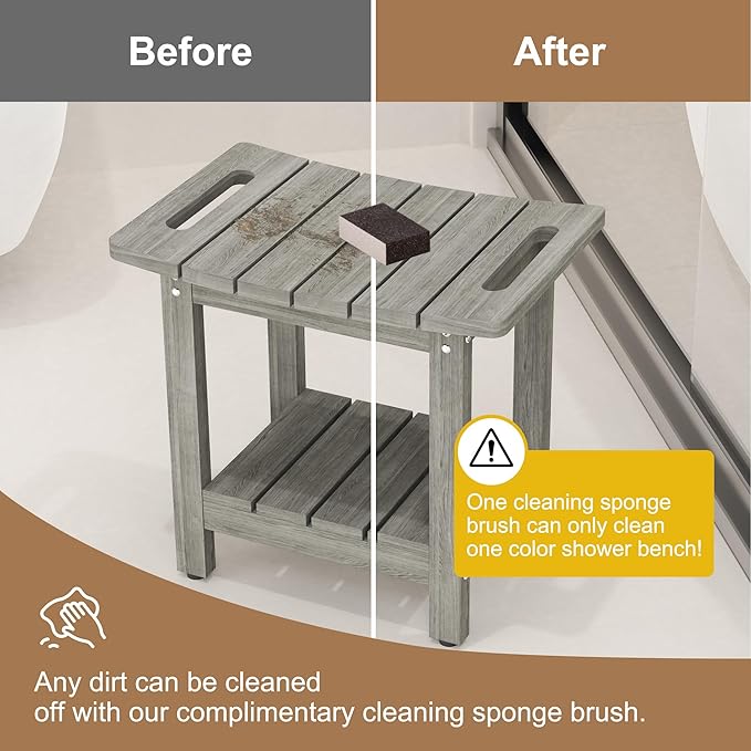 HIPS Shower Benches for Inside Shower, Shower Stool with Space-Efficient Storage Shelf, Waterproof Shower Chair Seat for Spa Bathroom(Light Gray)