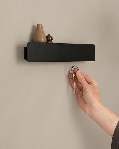 Kazai. Key Holder for Wall 'Kian' | Minimalist Key Rack Design from Berlin | Modern Metal Wall Key Hooks with Shelf | Mail and Key Holder for Entryway | Black