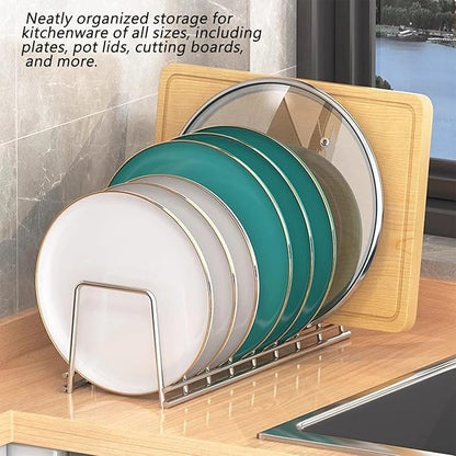 Dish Drying Rack, Kitchen Counter Storage, Stainless Steel Pot Lid Holder, Cutlery Organizer, 8-Compartment Cutting Board Drying Rack or Cabinet-Style Kitchen Storage Rack (2-Piece Set)