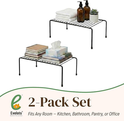 Evelots Kitchen Cabinet Wire Shelf Organizer/Rack - 2 Pack Sturdy Metal Shelf Risers - Double Your Counter Space - Great for Kitchen, Freezer, Pantry and Bathroom - Rustproof - Black