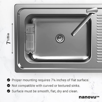 Nanohold Kitchen Sink Caddy for Flat Surfaces - Strong Hold Easy Install Kitchen Sink Organizer with Drainage Holes - Soap Sponge, Dishwashing Tools and Dish Brush Holder - Home Accessories by Nanovu