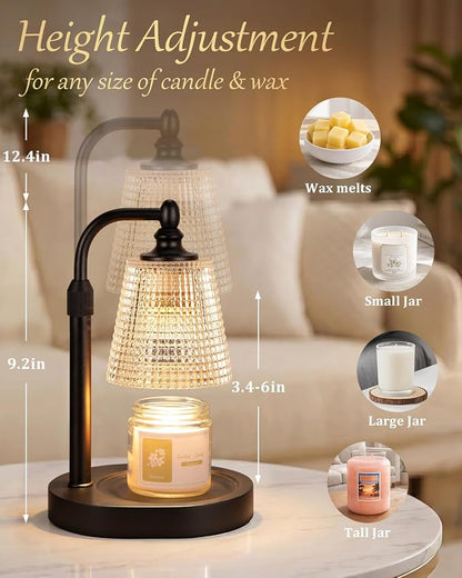 Hong-in Candle Warmer Lamp with Timer Dimmer, Birthday Gifts for Women, House Warming Gifts for New Home, Vintage Room Decor, Adjustable Height Candle Lamp, Wax Warmer for Scented Jar Candles, Black
