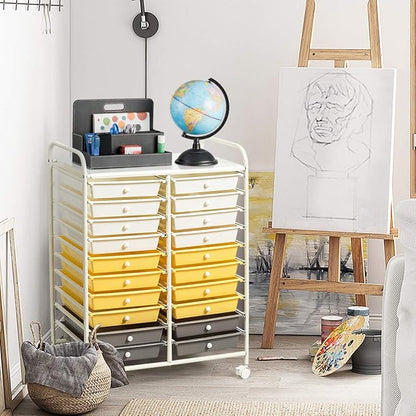 Giantex 20 Drawer Rolling Storage Cart Tools Scrapbook Paper Office School Organizer (25 x 15 x 35 Inch, Yellow)