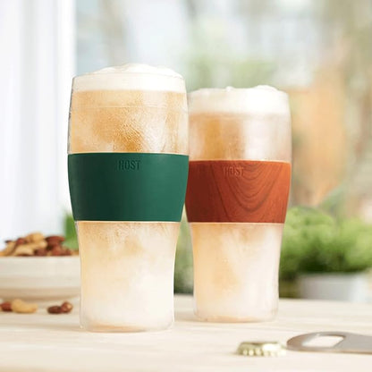 Host Freeze, Frozen Mugs, Freezable Pint Set, Beer Keep Your Drinks Cold, Double Walled Insulated Glasses, Tumbler for Iced Coffee, 16oz, Set of 2, Green