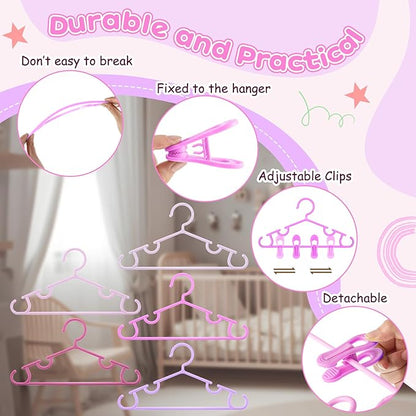 Hsei 5/10/40 Pack Baby Hangers with 10/20/80 Clips, Plastic Kids Pants Hangers for Nursery Closet Top and Bottom Clothes Hanger Set for Newborn Infant Toddler(30 Packs Total,Pink Series,10.6 Inch)