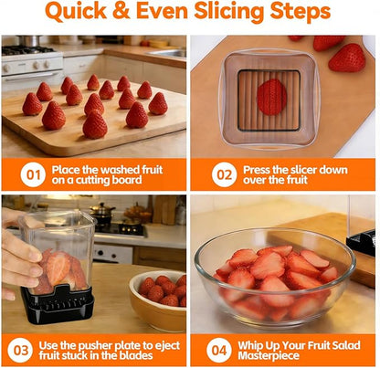 2 Pack Fruit Slicer Cup for Strawberry, Banana, Hard-Boiled Egg - Detachable Cutter with Push Plate - Rapid & Safe Slicing Kitchen Gadget for Quick Meal Prep (Black)