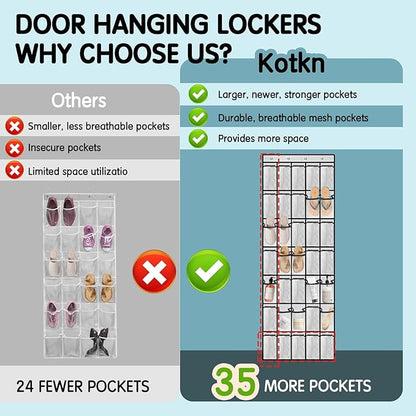 35 Compartment Over The Door Storage - Breathable Mesh Hanging Organizer with Large Pockets, Space Saving Design for Men & Women's Footwear, Closet, Bedroom （White）