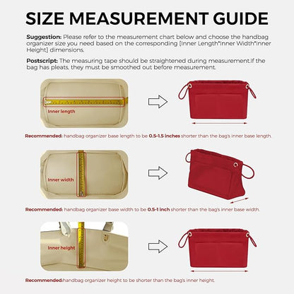 GIVLEFLY Purse Organizer Insert with Multiple Pockets, Drawstring Satin Tote Bag Organizer,Light Weight Purse Liner with Zipper Pocket (Medium,Red) Fit for Longchamp,Neverful Small Size and More