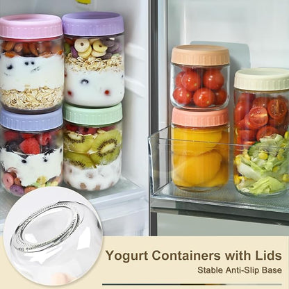 Overnight Oats Containers with Lids, 16oz Wide Mouth Mason Jars with Lids, 9 Pack Glass Jars with Airtight lid for Chia Pudding Yogurt Salad, Meal Prer Oatmeal Jars, Yellow