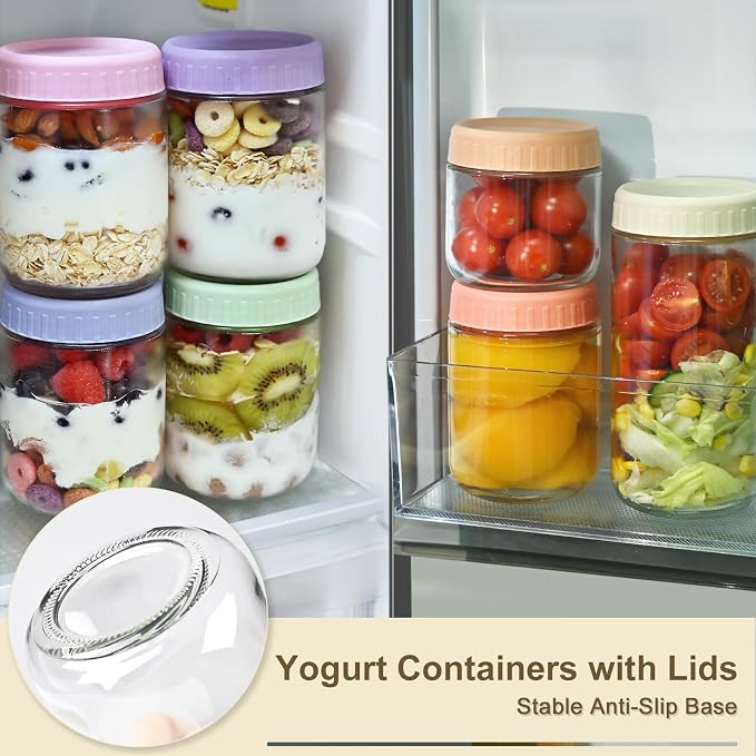 Overnight Oats Containers with Lids, 10oz Wide Mouth Mason Jars with Lids, 9 Pack Glass Jars with Airtight lid for Chia Pudding Yogurt Salad, Meal Prer Oatmeal Jars, Yellow