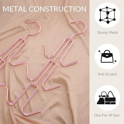 ZEDODIER Purse Hanger Organizer for Closet, 4 Pack Hanging Bag Holder, Keeping Purses Visible and in Good Condition, Metal Handbag Storage Hook Backpack Rack Space Saving Hanger, Pink