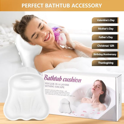 Silicone Bath Pillows for Tub - Adjustable Firmness Bathtub Pillow for Offering Perfect Head Neck & Back Support, Bath Pillow Cushion for Epsom Salt Soaking – Spa Gifts for Women & Parents, White