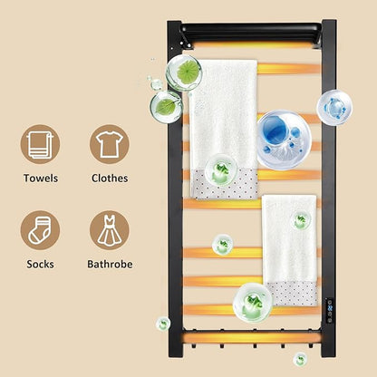 Heated Towel Rack for Bathroom Towel Warmer Racks Wall Mounted with Shelf,Timer & Temperature Multi-Level Adjustments with 10 Bars for Bathroom Shower Hot Tub(Black)