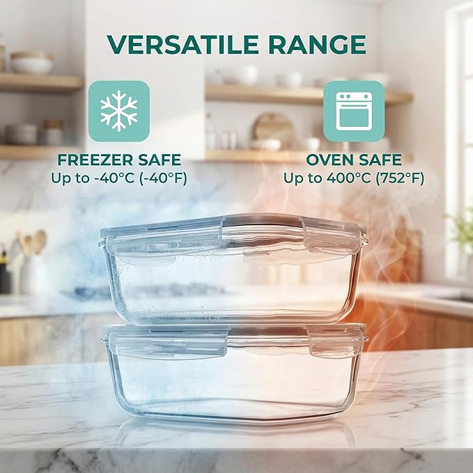 5 Pack 35oz Large Glass Food Storage Containers with Lids, Meal Prep Containers, Airtight Reusable Lunch Container Set, Safe for Oven, Microwave, Freezer, and Dishwasher
