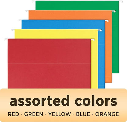 SUNEE Hanging File Folders Extra Capacity Assorted Colors, 25 Pack Letter Size File Folders with 1/5-cut Tabs, Heavy Duty 2 Inch Expansion, Stay Organized for Your Home and Office Bulk File