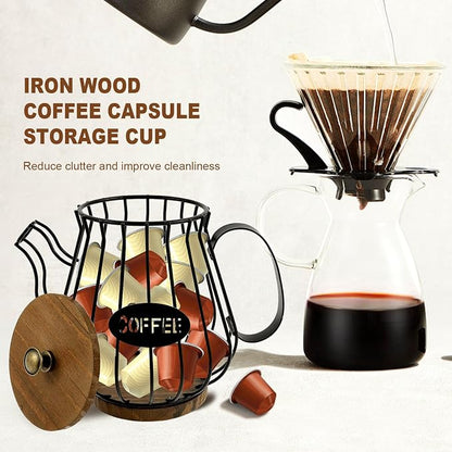 Coffee Pod Holder Organizer, 35 Large Capacity Cup Holder Organizer with Lid and Handle, Coffee Pod Basket for Kitchen Office Desktop, Espresso Pods for Counter