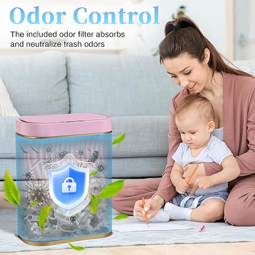 Bathroom Small Trash Can with Automatic Touchless Lid, 2.6 Gallon Smart Garbage Can Narrow Waterproof Trash Bin for Bedroom, Office, Living Room