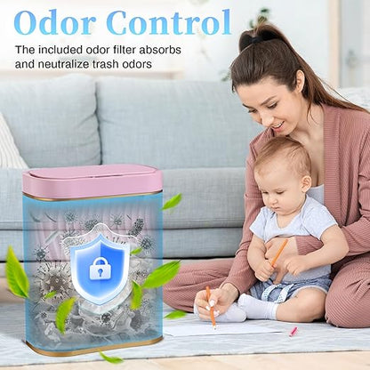 Bathroom Small Trash Can with Automatic Touchless Lid, 2.6 Gallon Smart Garbage Can Narrow Waterproof Trash Bin for Bedroom, Office, Living Room